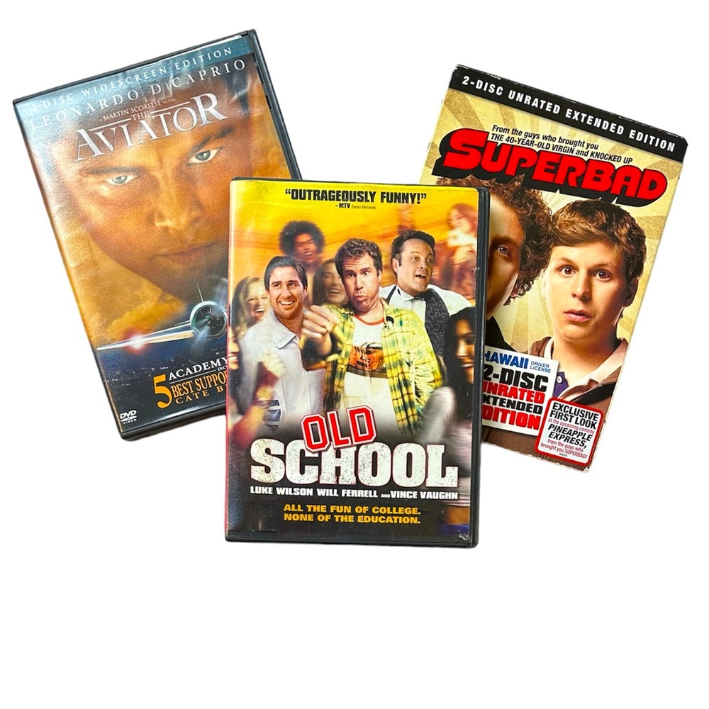 DVD, bundle, avatar, super bad, and old-school, all pre-viewed